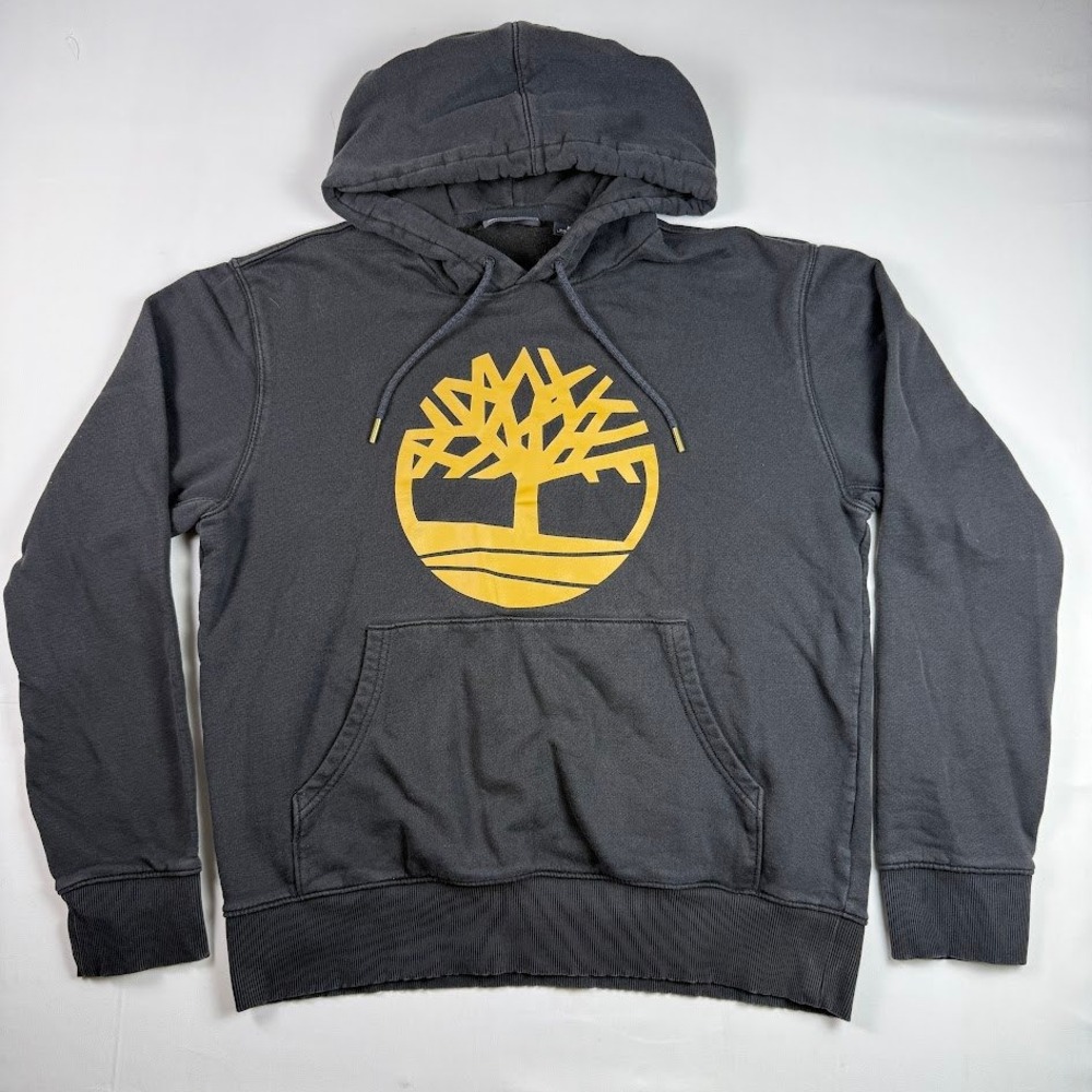 Timberland Mens Yellow Tree Logo Pullover Hoodie Sweatshirt Streetwear Black